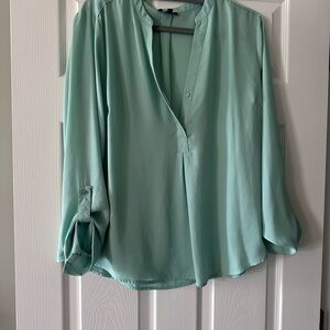 The Limited brand Mint green Relaxed V-Neck Blouse with Mandarin Collar